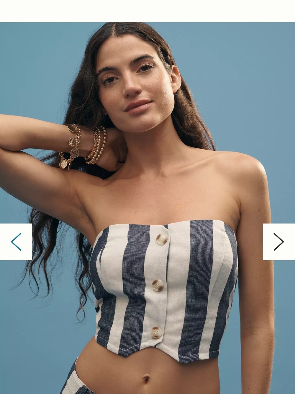 FLAT WHITE Striped Button-Front Tube Top in Navy and White SZ M NWTs